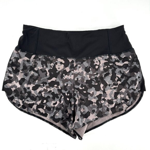 Athleta Black Camo Racer Run 4" Mesh Lined Zipper Pocket Briefs Running XS Short - Picture 1 of 6